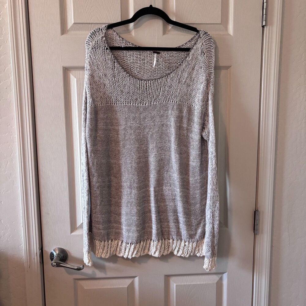 Free People Beach Open Knit Fringe Oversized Sweater XS
